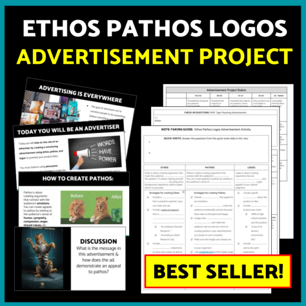 Ethos Pathos Logos Advertisement Project with Template & Rubric