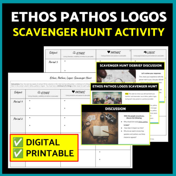 Ethos Pathos Logos Fun Activity: Scavenger Hunt Worksheet