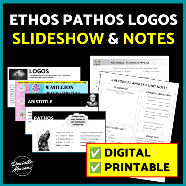 Ethos Pathos Logos Slideshow & Note-Taking Guide, Intro to Rhetoric Analysis Unit