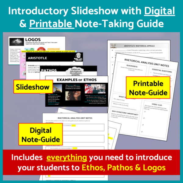 Ethos Pathos Logos Slideshow & Note-Taking Guide, Intro to Rhetoric Analysis Unit - Image 2