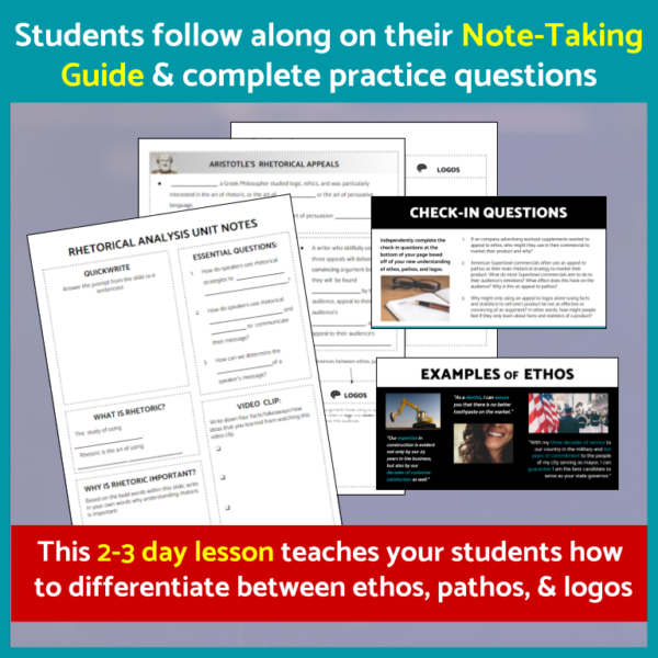 Ethos Pathos Logos Slideshow & Note-Taking Guide, Intro to Rhetoric Analysis Unit - Image 4