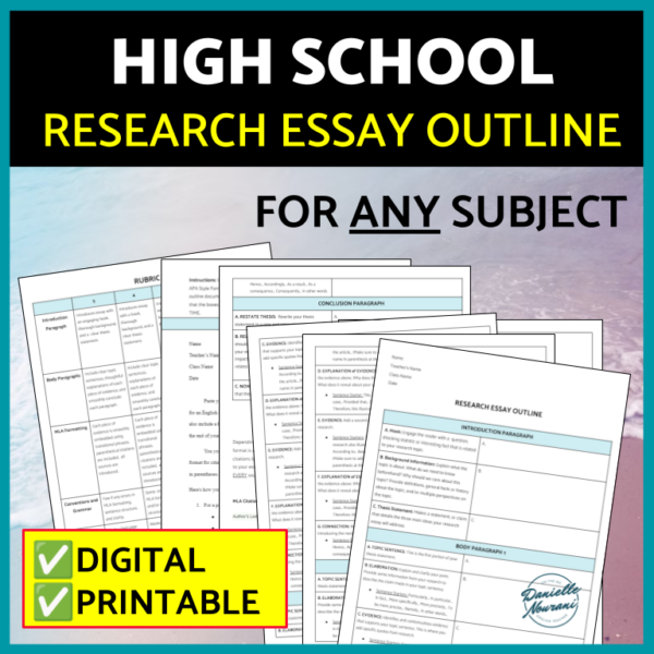 Research Essay: Research Project Template, Research Graphic Organizer, Essay Outline High School